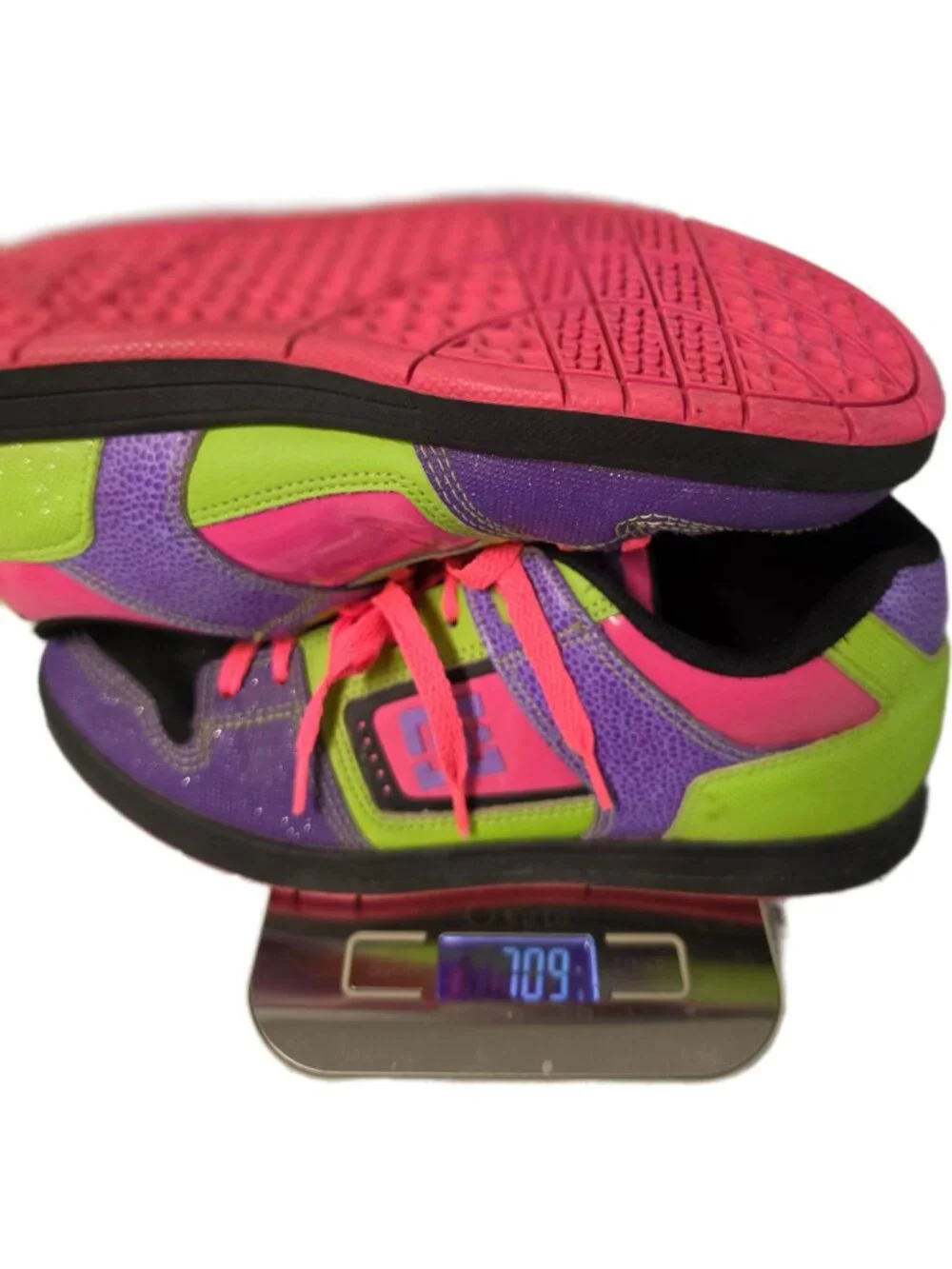 DC Shoes Destroyer Womens 9 Neon Color Block Skate Sneakers Purple Pink Scene